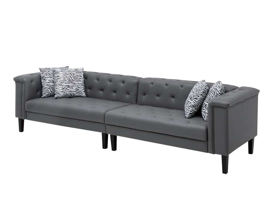 Lilola Home - Sarah Gray Vegan Leather Tufted Sofa With 4 Accent Pillows - 89225-S veiw 3