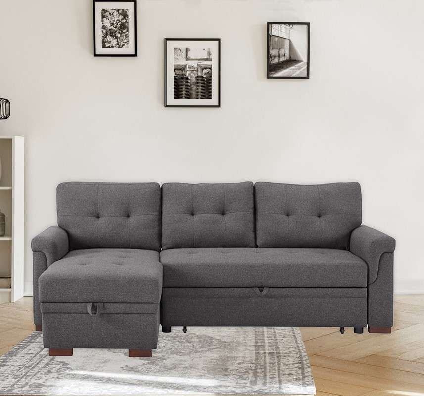 Lilola Home - Sierra Dark Gray Linen Reversible Sleeper Sectional Sofa with Storage Chaise - 781342 veiw 1