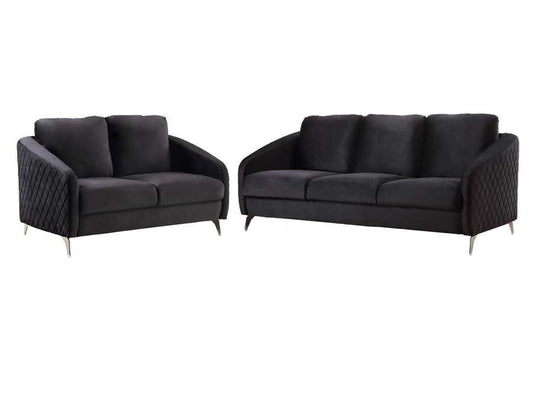 Lilola Home - Sofia Black Velvet Fabric Sofa Loveseat Living Room Set - 89721-SL veiw 2