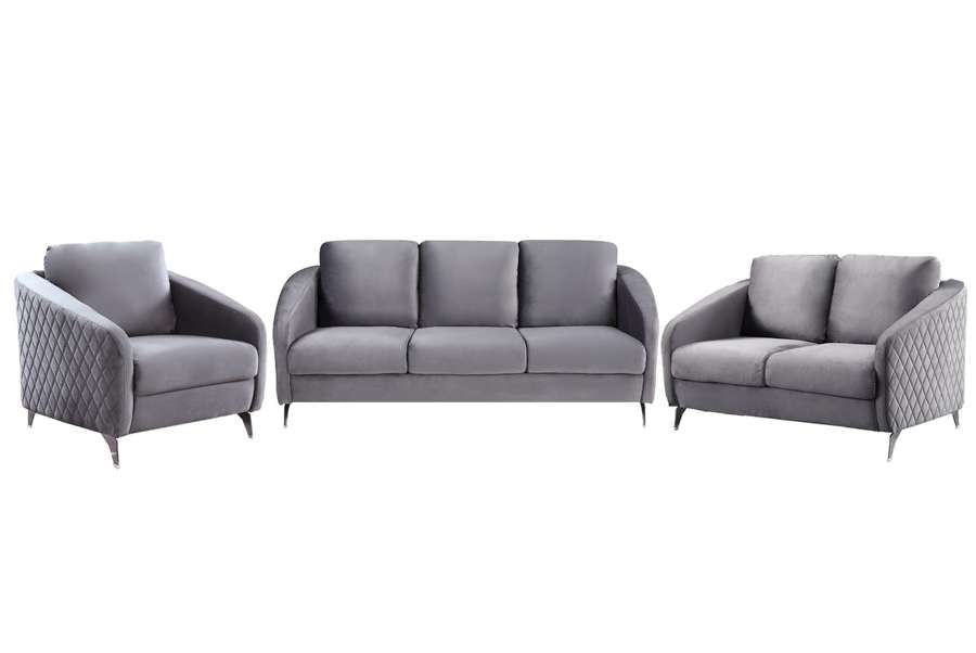 Lilola Home - Sofia Gray Velvet Fabric Sofa Loveseat Chair Living Room Set - 89720 veiw 3