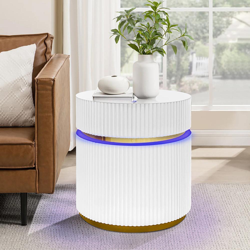 Lilola Home - Tavita 19.5in Round White Side Table with Glass Top and LED Lights in White - 98048 veiw 7