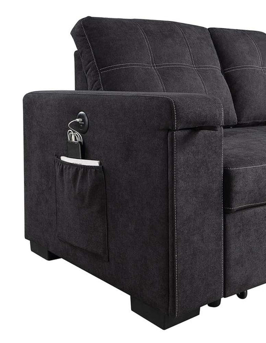 Lilola Home - Toby 95inW Black Woven Fabric Reversible Sleeper Sectional Sofa with Storage Chaise Cup Holder Charging Ports and Pockets - 81395BK veiw 2