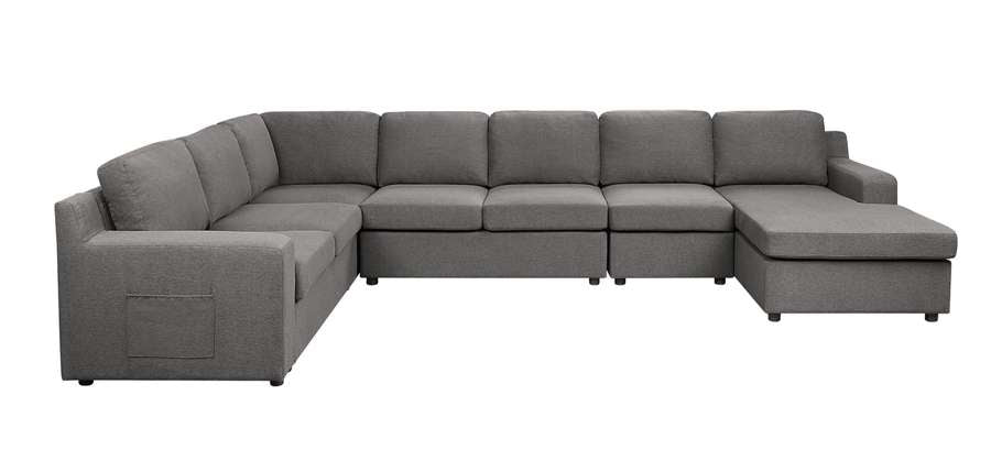 Lilola Home - Waylon Gray Linen 7-Seater U-Shape Sectional Sofa Chaise with Pocket - 81803-10_CLOSEOUT veiw 2