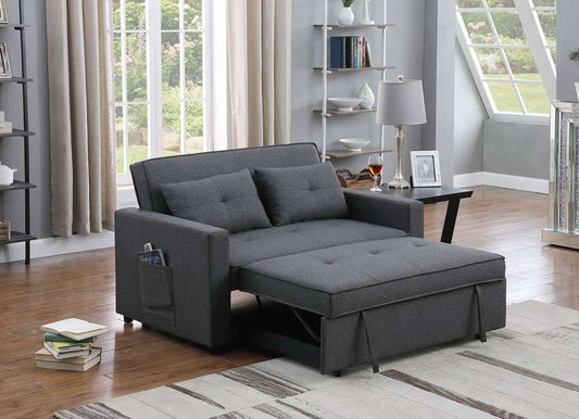 Lilola Home - Zoey Dark Gray Linen Convertible Sleeper Loveseat with Side Pocket - 81351 veiw 2