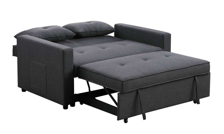 Lilola Home - Zoey Dark Gray Linen Convertible Sleeper Loveseat with Side Pocket - 81351 veiw 6