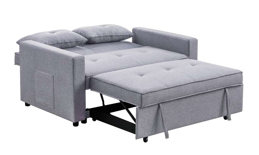 Lilola Home - Zoey Light Gray Linen Convertible Sleeper Loveseat with Side Pocket - 81351LG veiw 6