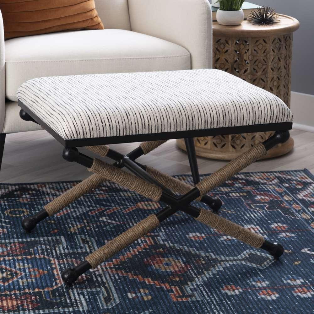 Linon Home Decor - Ashburn Campaign Accent Stool Striped - BH166STRIPE1ASU veiw 6