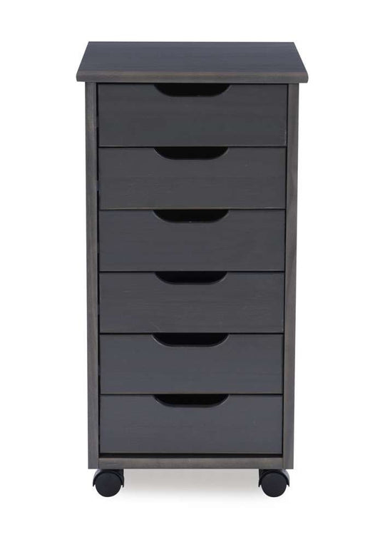 Linon Home Decor - Cary Six Drawer Rolling Storage Cart, Grey - CT40GRY01 veiw 2