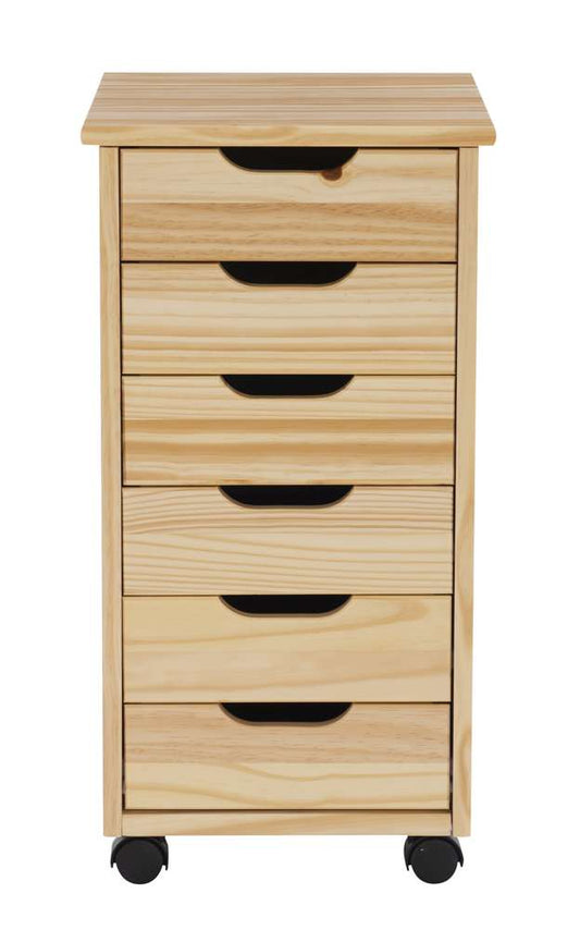 Linon Home Decor - Cary Six Drawer Rolling Storage Cart, Natural - CT40NAT01 veiw 2