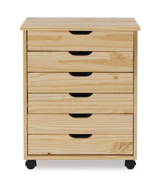 Linon Home Decor - Cary Six Drawer Wide Roll Cart, Natural - CT41NAT01 veiw 2