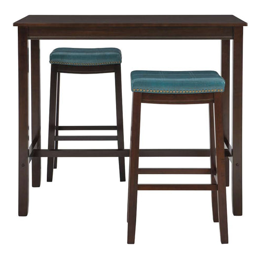 Linon Home Decor - Claridge 3Pc Bar Set Brown Blue - TS53BRNBLUABCU veiw 2
