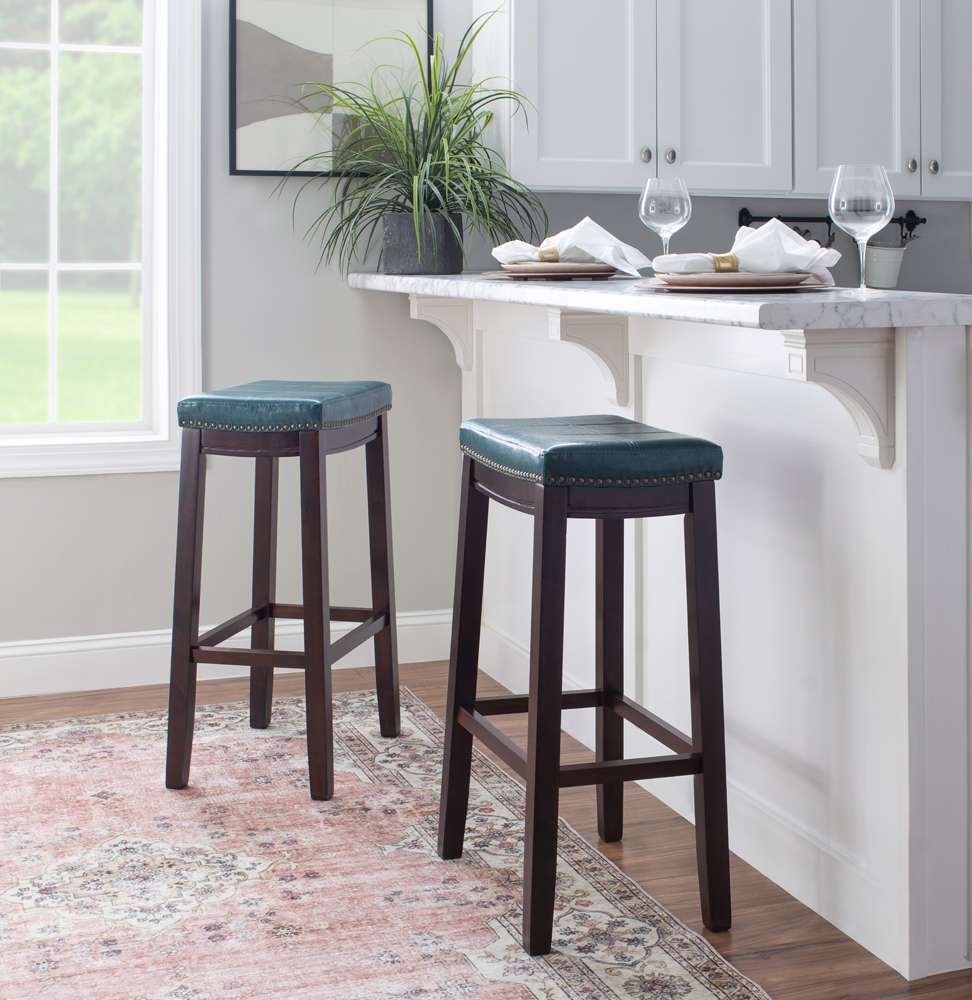 Linon Home Decor - Claridge Blue Bar Stool - 55816BLU01U veiw 4