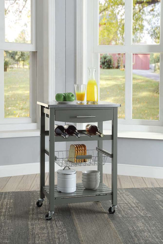 Linon Home Decor - Clarke Gray Kitchen Cart - KI093GRY01U veiw 2