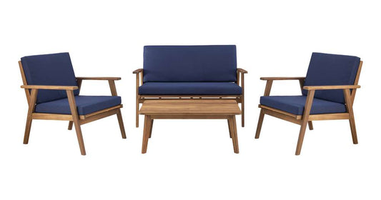 Linon Home Decor - Cole Outdoor Chat 4 Piece Seating Set With Blue Cushions - OD27BLUSETABU veiw 2