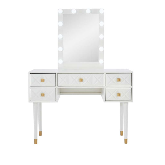 Linon Home Decor - Geo Lighted Vanity And Stool Set - VS077WHT01U view 2