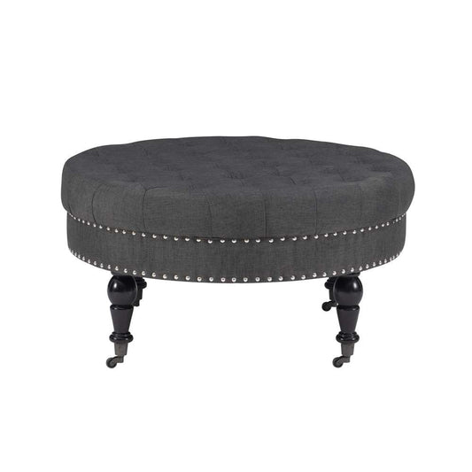 Linon Home Decor - Isabelle Charcoal Round Tufted Ottoman - 420057CHA01U veiw 2