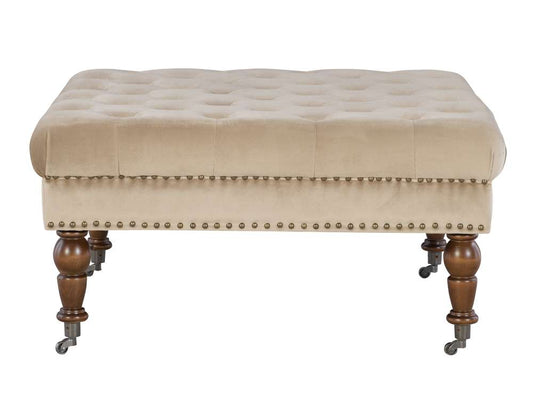 Linon Home Decor - Isabelle Tan Velvet Square Tufted Ottoman - BH155VTAN01U veiw 2