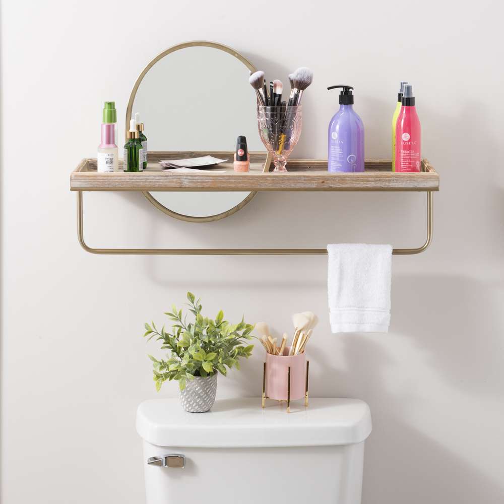 Linon Home Decor - Keating Center Mirror Wall Shelf Gold - WL273GLD01ASU veiw 6
