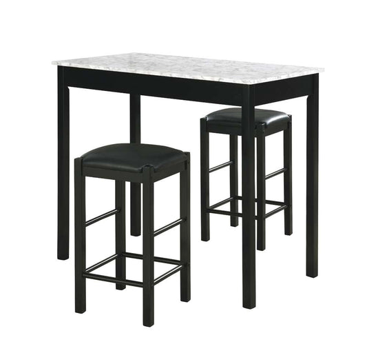 Linon Home Decor - Lancer 3 Piece Tavern Set, Faux Black Marble - TS50BLKWHT01U veiw 2