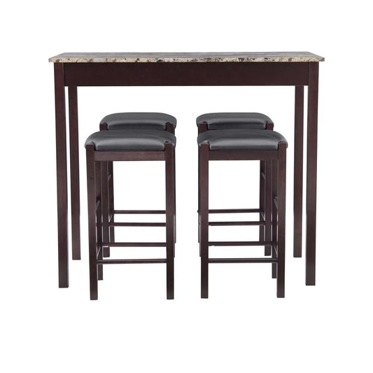Linon Home Decor - Lancer 5Pc Tavern Set Espresso Faux Marble - TS51ESP01U veiw 2