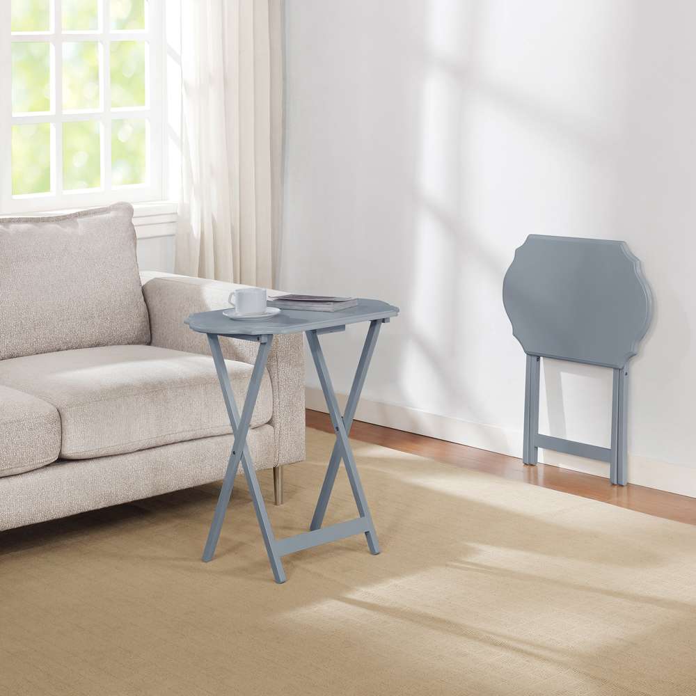 Linon Home Decor - Ledda Folding Snack Tray - Grey (Set of 2) - TT514AGRYSET02U veiw 4