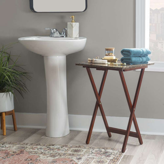 Linon Home Decor - Tray Table Set Faux Marble -Brown - 43001TILSET-01-AS veiw 2