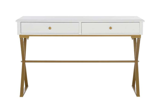 Linon Home Decor - Two-Drawer Campaign Desk, White - AC130DESKWHT veiw 2