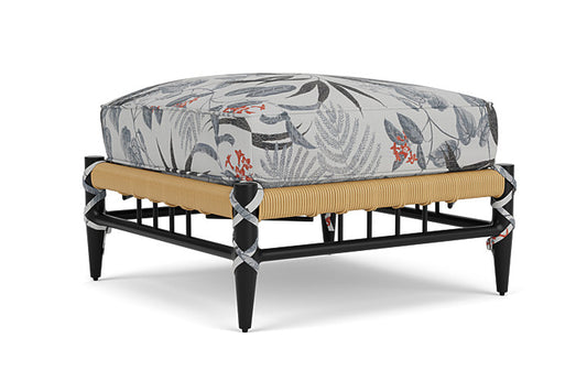 Lloyd Flanders - Low Country Ottoman In Natural Finish With Delicate Botanical Slate Fabric - 770170672076 view 2