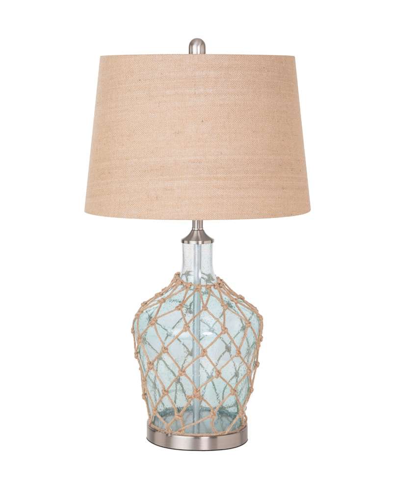 Lux Lighting - Cast 28in Bubble Glass (Clear / Light Blue) Coastal Table Lamp Rope / Burlap, (Set of 2) - LUX-1513-CLEAR/BLUE veiw 1