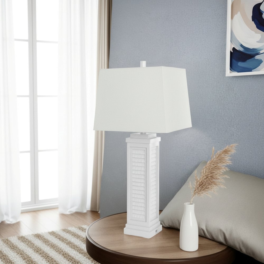 Lux Lighting - Shutter 32 Resin Bright White Shutter Lamp with USB, (Set of 2) - LUX-3925-WHITE-USB view 4