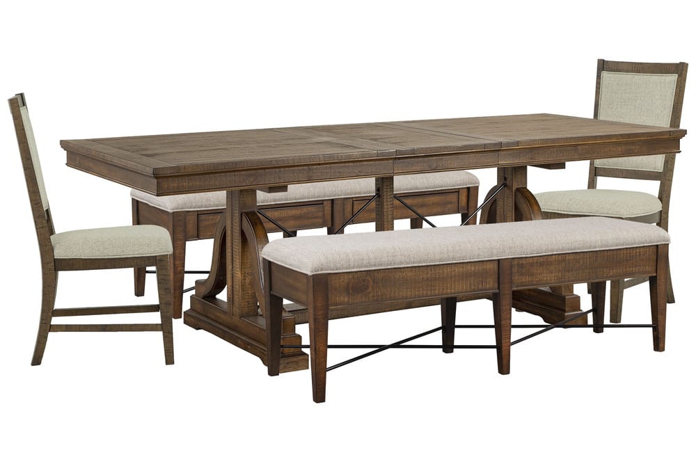 Magnussen - Bay Creek Toasted Nutmeg Extendable Trestle Dining Table With 2 Upholstered Benches And 2 Upholstered Side Chairs - D4398-25-KIT27 view 1