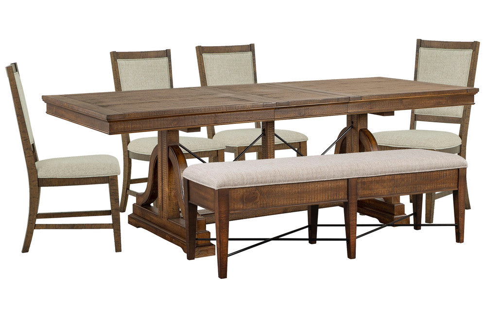 Magnussen - Bay Creek Toasted Nutmeg Extendable Trestle Dining Table With 4 Upholstered Side Chairs And Upholstered Bench - D4398-25-KIT15 view 1