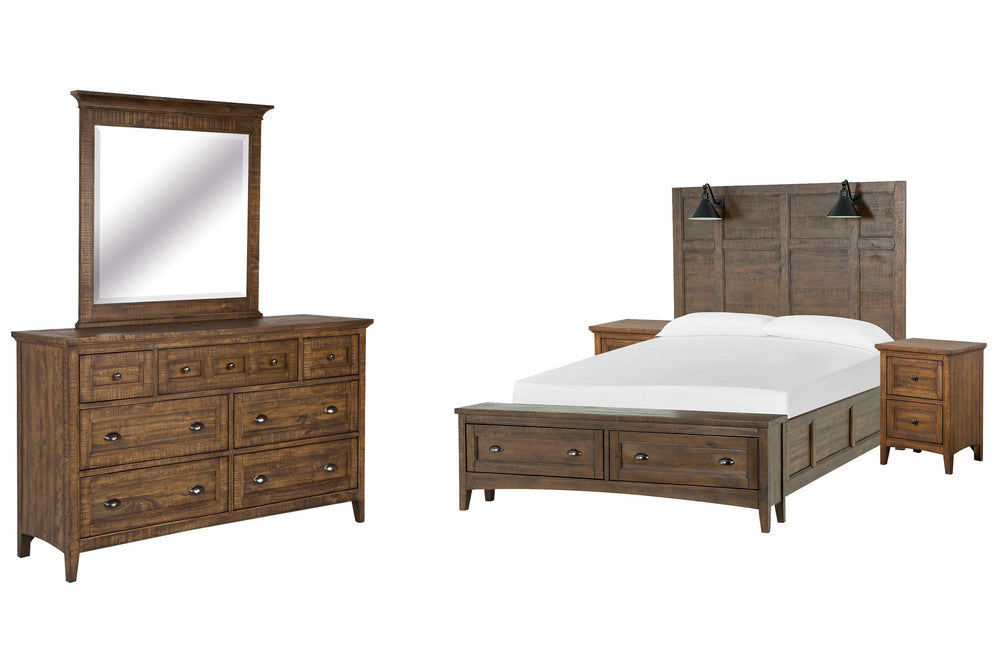 Magnussen - Bay Creek Toasted Nutmeg King Lamp Panel Storage Bed 2 Small Nightstands And Drawer Dresser With Landscape Mirror - B4398-69B-KIT9 view 1