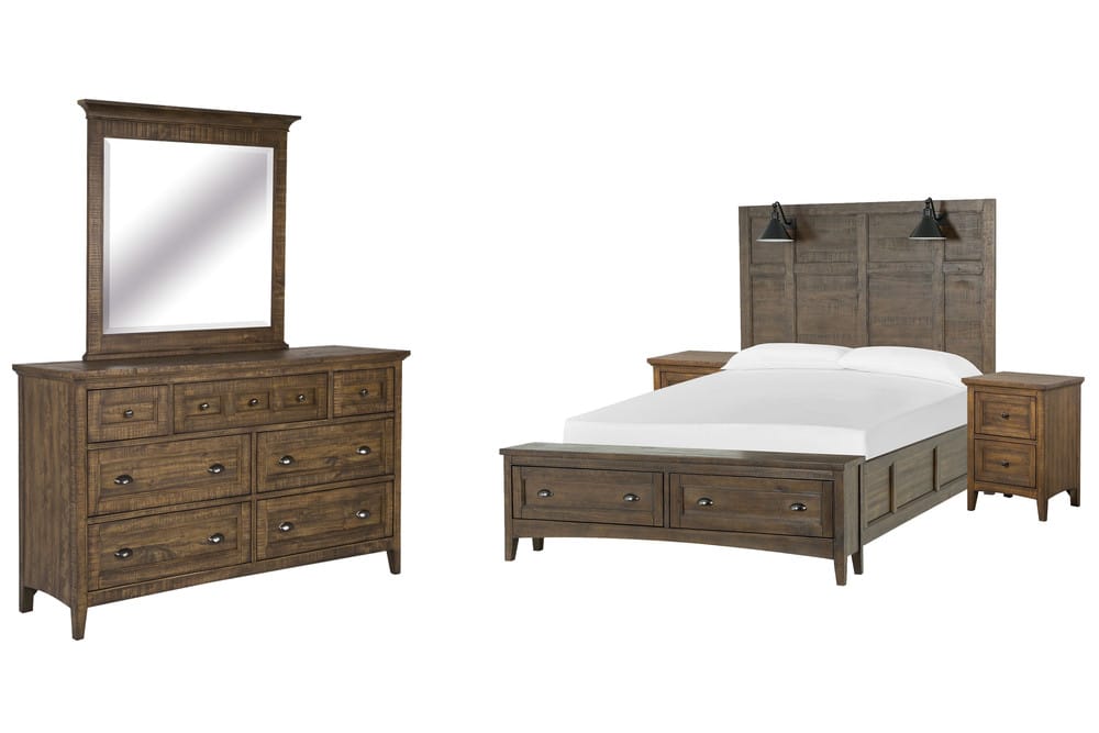 Magnussen - Bay Creek Toasted Nutmeg Queen Lamp Panel Storage Bed 2 Small Nightstands And Drawer Dresser With Landscape Mirror - B4398-59B-KIT9 view 1