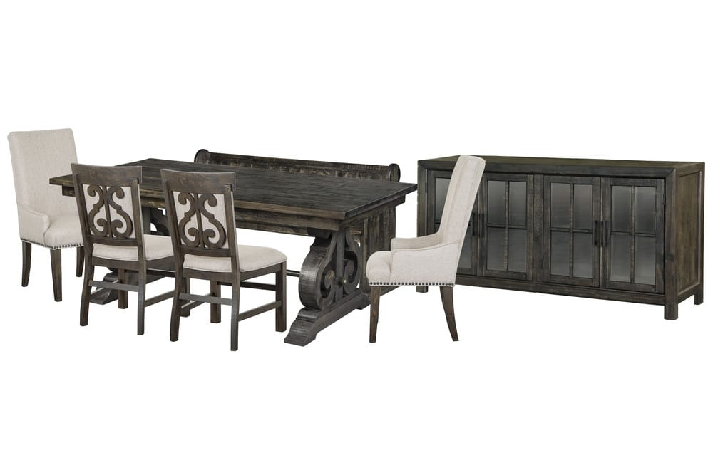 Magnussen - Bellamy Peppercorn Extendable Rectangular Dining Table With 2 Upholstered Side Chairs 2 Host Chairs Bench And Buffet - D2491-20-KIT58 view 1