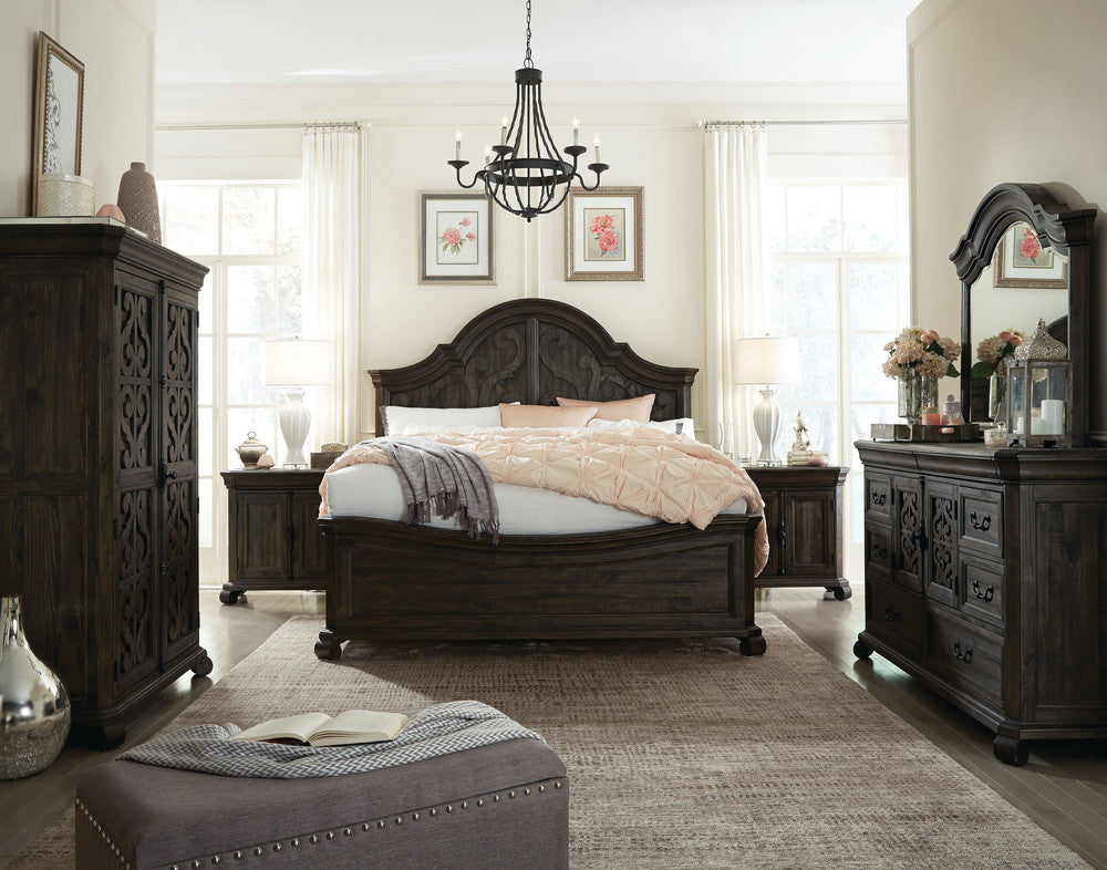 Magnussen - Bellamy Peppercorn Queen Shaped Panel Bed 2 Barchelor Chests And Drawer Dresser With Landscape Mirror - B2491-55-KIT13 view 9
