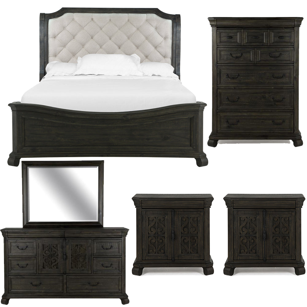 Magnussen - Bellamy Peppercorn Queen Sleigh Bed 2 Barchelor Chests Drawer Dresser With Landscape Mirror And Drawer Chest - B2491-53B-KIT15 view 1