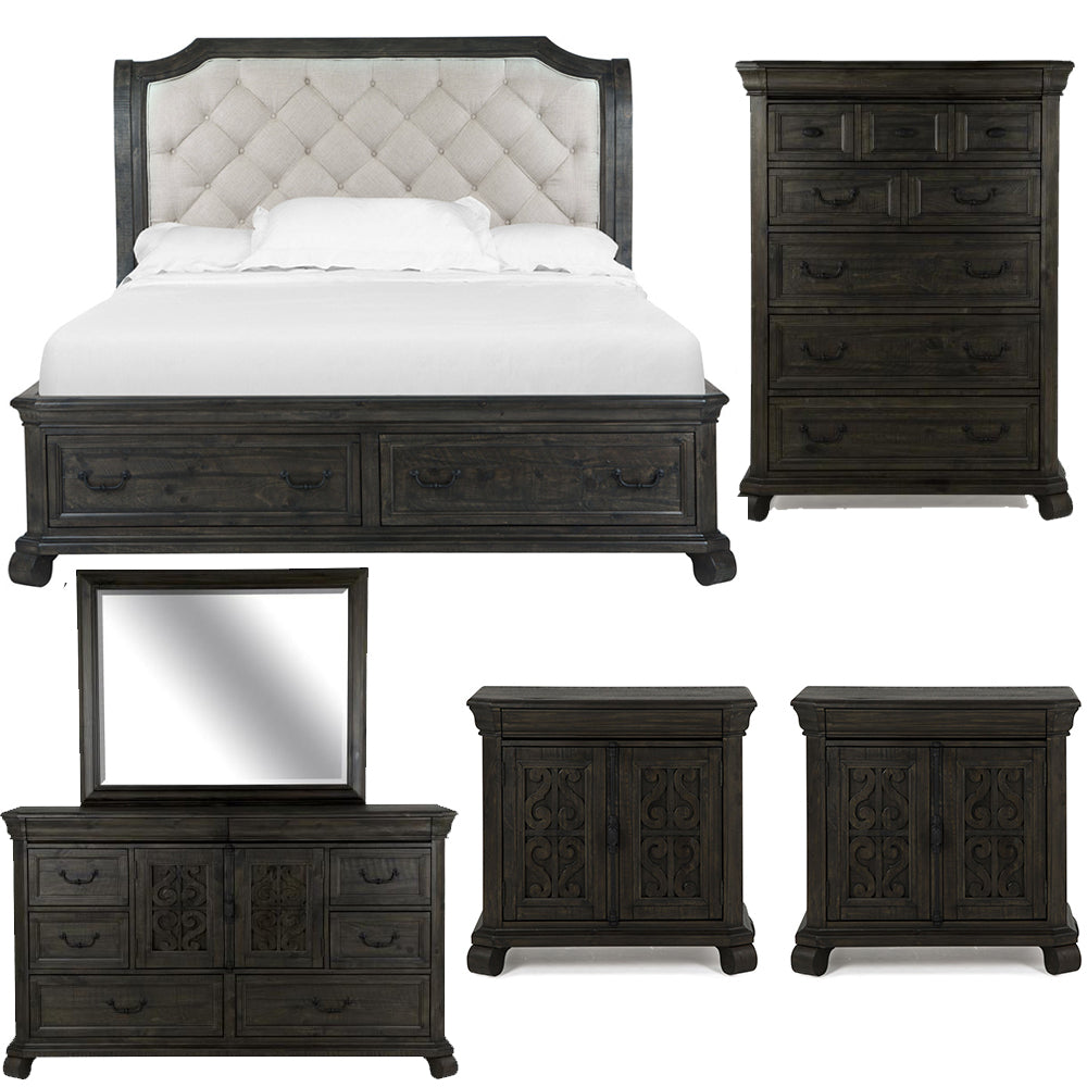 Magnussen - Bellamy Peppercorn Queen Sleigh Storage Bed 2 Barchelor Chests Drawer Dresser With Landscape Mirror And Drawer Chest - B2491-53-KIT15 view 1