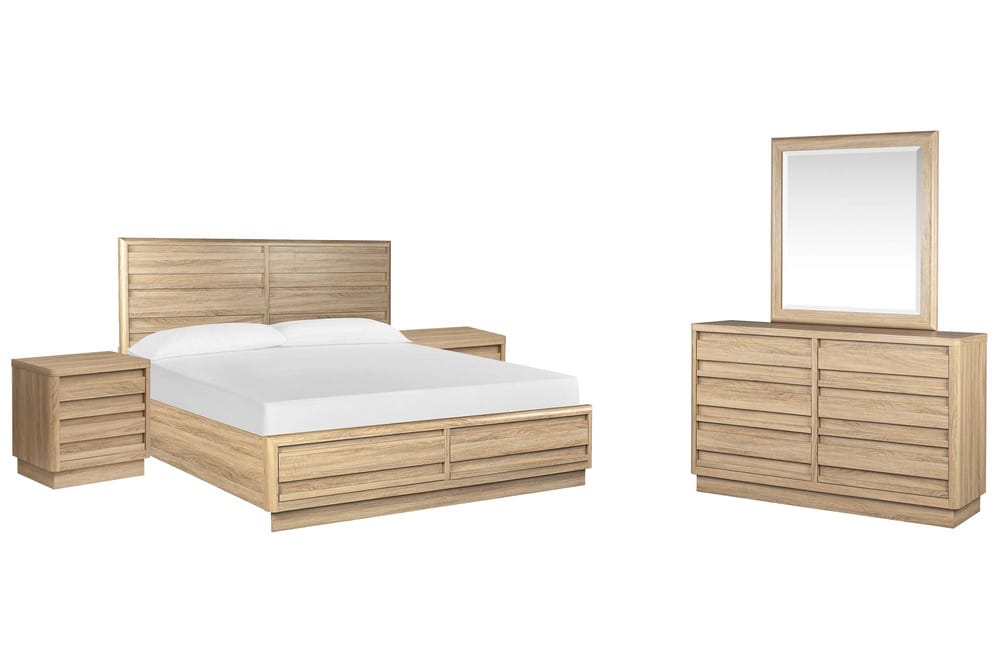 Magnussen - Brentwood Heights Provincial Brown King Panel Storage Bed 2 Nightstands And Double Drawer Dresser With Portrait Mirror - B6381-64A-KIT5 view 1