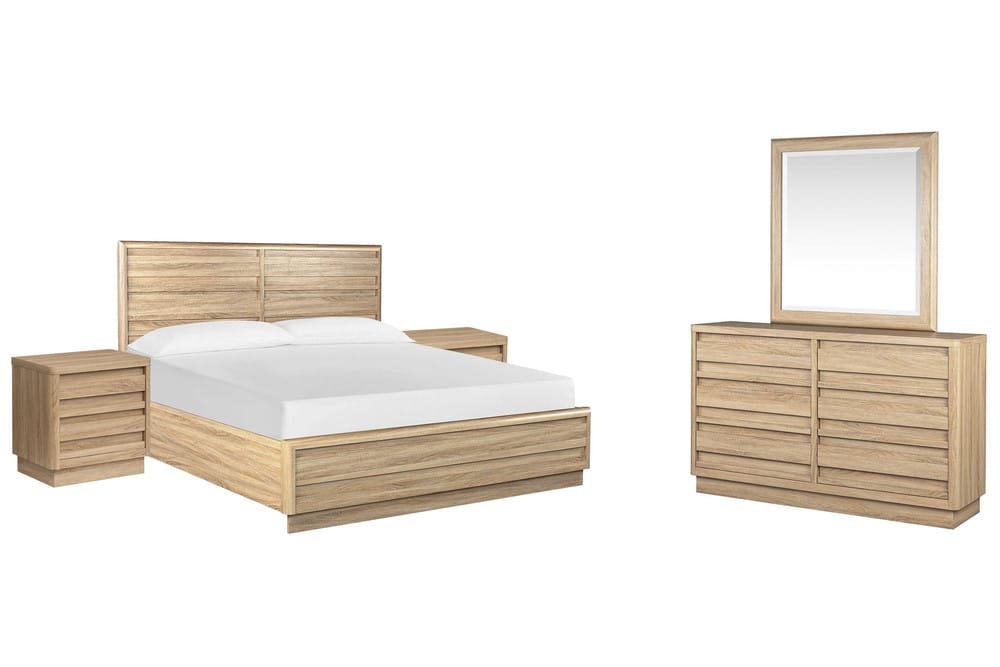 Magnussen - Brentwood Heights Provincial Brown Queen Panel Bed 2 Nightstands And Double Drawer Dresser With Portrait Mirror - B6381-54-KIT5 view 1