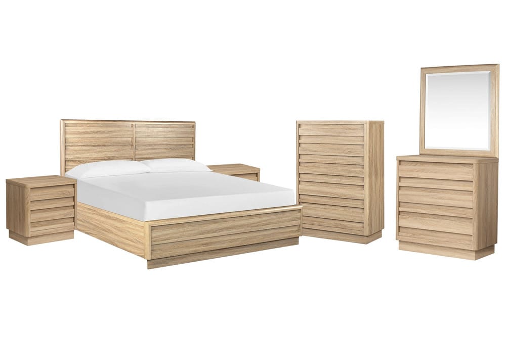 Magnussen - Brentwood Heights Provincial Brown Queen Panel Bed 2 Nightstands Single Drawer Dresser With Portrait Mirror And Drawer Chest - B6381-54-KIT8 view 1