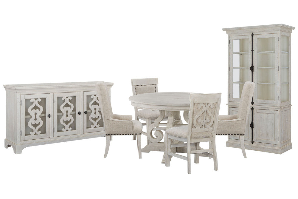 Magnussen - Bronwyn Alabaster 48" Round Dining Table With 2 Upholstered Side Chairs 2 Host Chairs Server And Dining Cabinet - D4436-22-KIT24 view 1