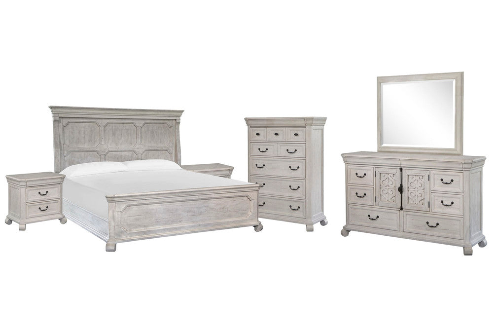 Magnussen - Bronwyn Alabaster California King Panel Bed 2 Nightstands Drawer Dresser With Landscape Mirror And Drawer Chest - B4436-74-KIT7 view 1