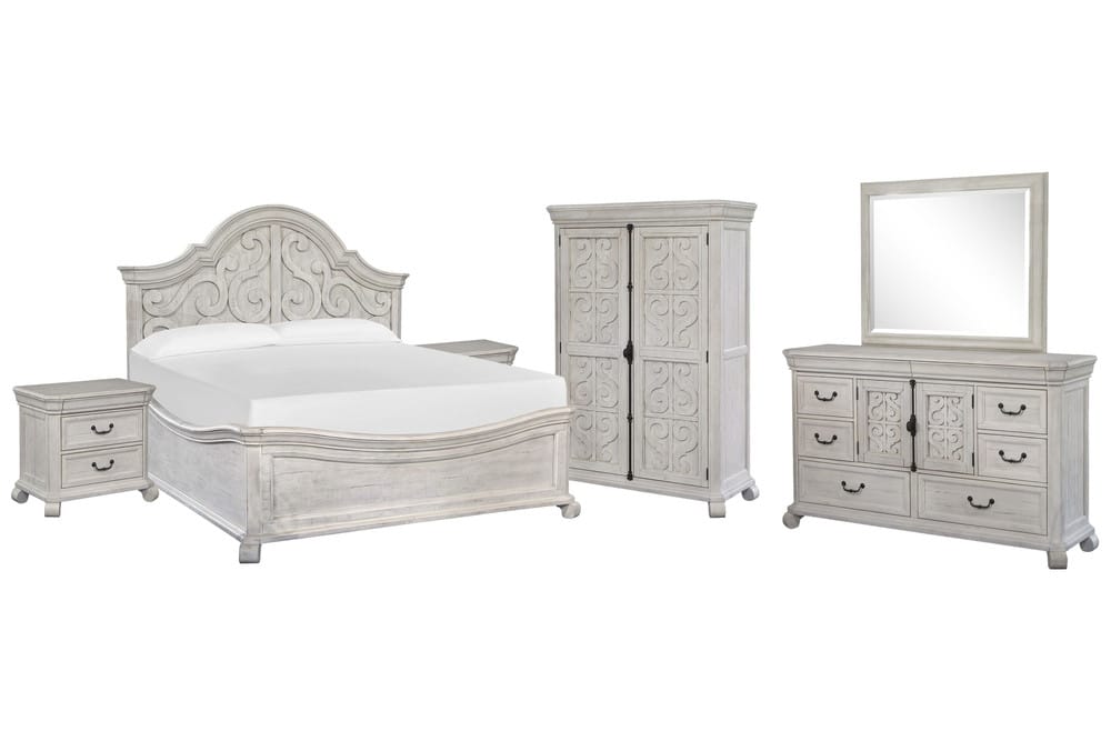 Magnussen - Bronwyn Alabaster California King Shaped Panel Bed 2 Nightstands Drawer Dresser With Landscape Mirror And Armoire - B4436-75-KIT9 view 1