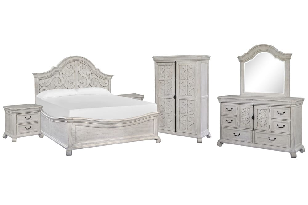 Magnussen - Bronwyn Alabaster California King Shaped Panel Bed 2 Nightstands Drawer Dresser With Shaped Mirror And Armoire - B4436-75-KIT10 view 1