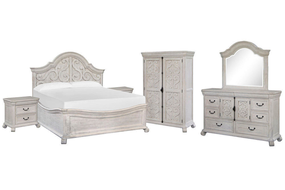 Magnussen - Bronwyn Alabaster California King Shaped Panel Bed 2 Nightstands Drawer Dresser With Shaped Mirror And Armoire - B4436-75-KIT10 view 1