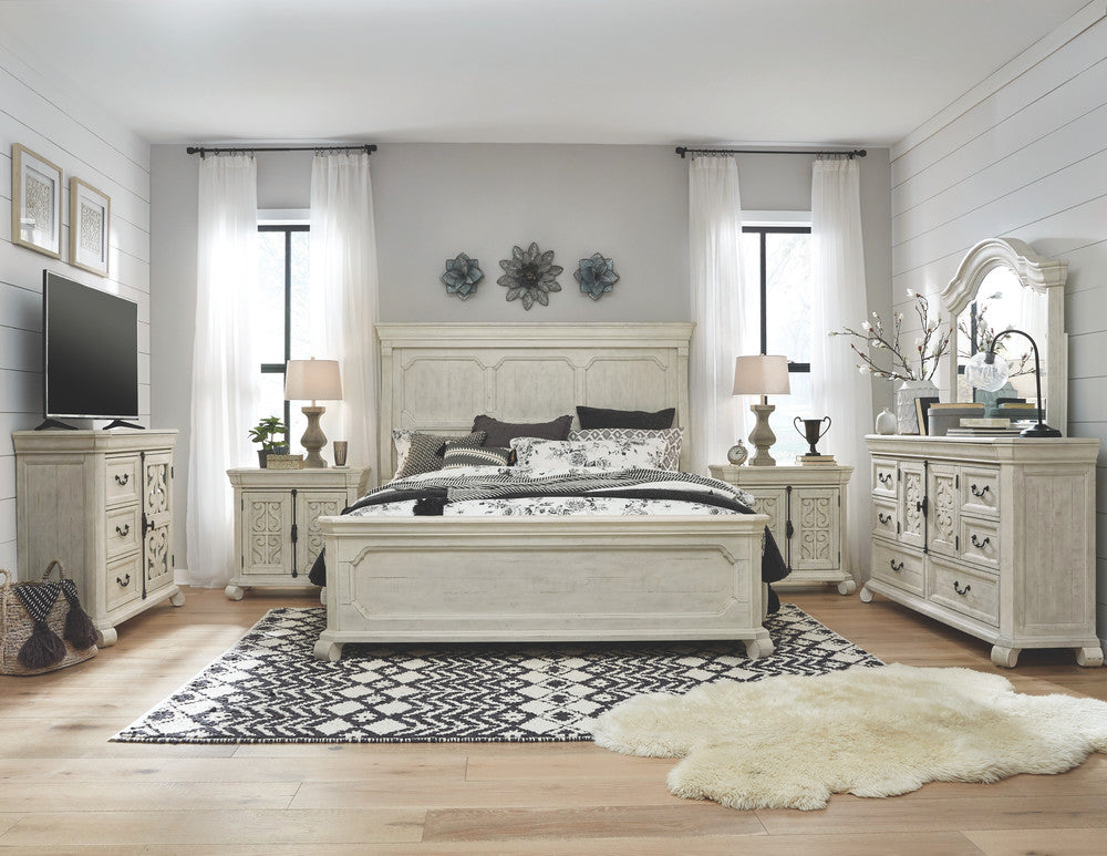 Magnussen - Bronwyn Alabaster Queen Panel Bed 2 Nightstands Drawer Dresser With Shaped Mirror And Drawer Chest - B4436-54-KIT8 view 9