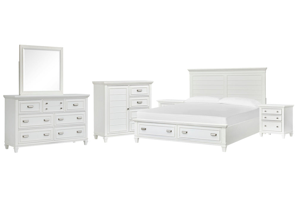 Magnussen - Charleston White Dove Queen White Panel Storage Bed 2 Nightstands White Drawer Dresser With Landscape Mirror And Door Chest - B5611-55WH-KIT6 view 1
