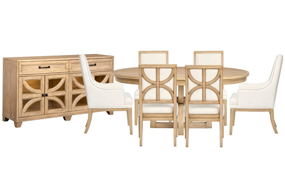 Magnussen - Coventry Honey Maple Extendable 48" Round Dining Table With 4 Upholstered Side Chairs 2 Host Chairs And Buffet - D6480-22-KIT14 view 1