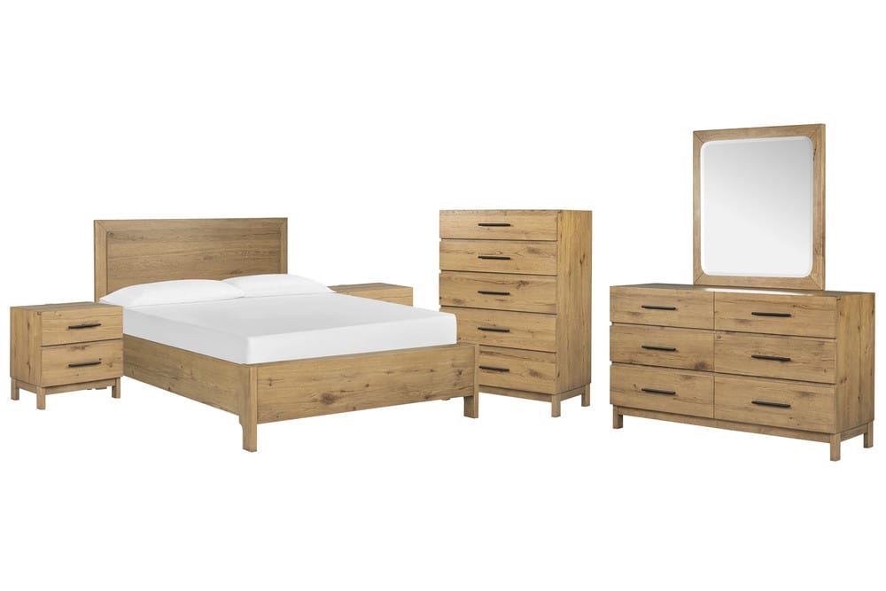 Magnussen - Davenport Rustic Caramel California King Panel Bed 2 Nightstands Drawer Dresser With Portrait Mirror And Drawer Chest - B6309-74-KIT5 view 1